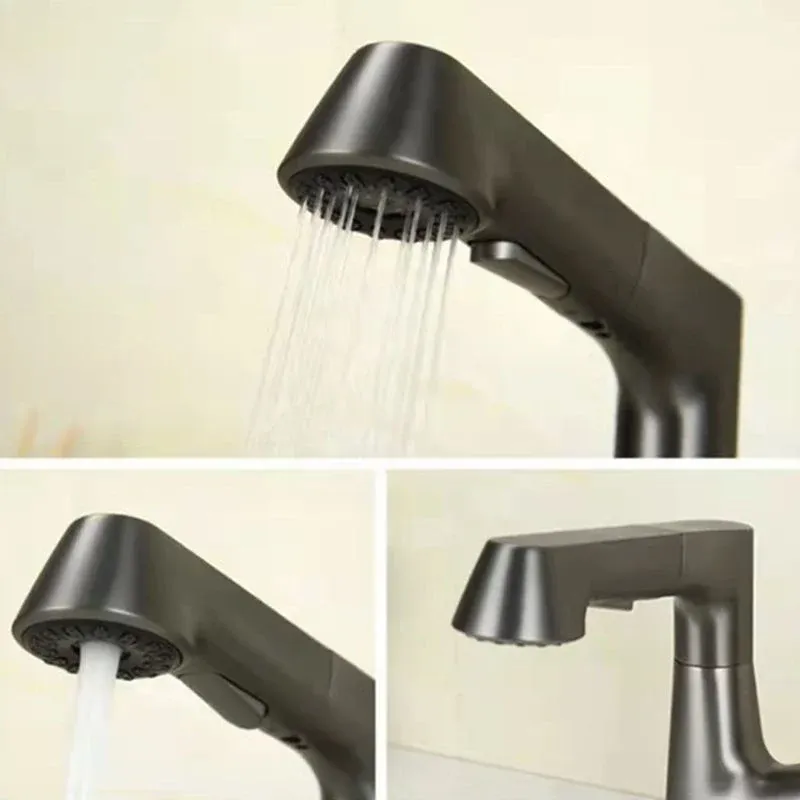 Robinet d'évier central Robinet extractible contemporain avec poignée simple Clearhalo