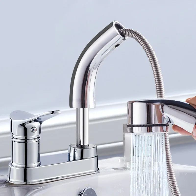 Robinet de lavabo de salle de bain central à arc élevé, poignées à levier pour robinet central Clearhalo
