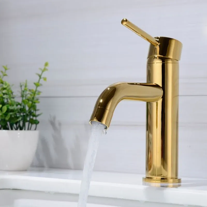 Robinet de lavabo de salle de bains moderne à 1 poignée, robinet de lavabo en or brossé en laiton Clearhalo