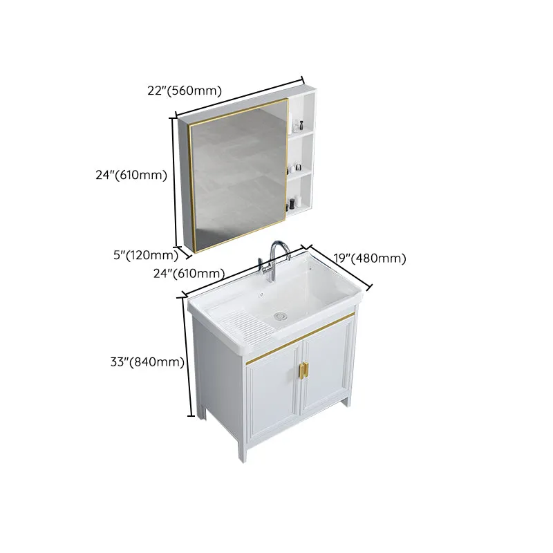 Vanité autoportante à évier simple, cadre en métal, miroir rectangulaire blanc avec portes Clearhalo