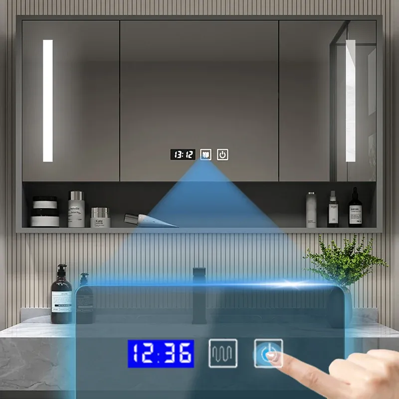 Vanité de bain murale moderne, meuble-lavabo de ton gris avec armoire à miroir Clearhalo
