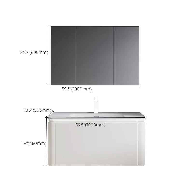 Vanité à cadre en bois, miroir rectangulaire à évier simple, vanité de salle de bain blanche murale Clearhalo