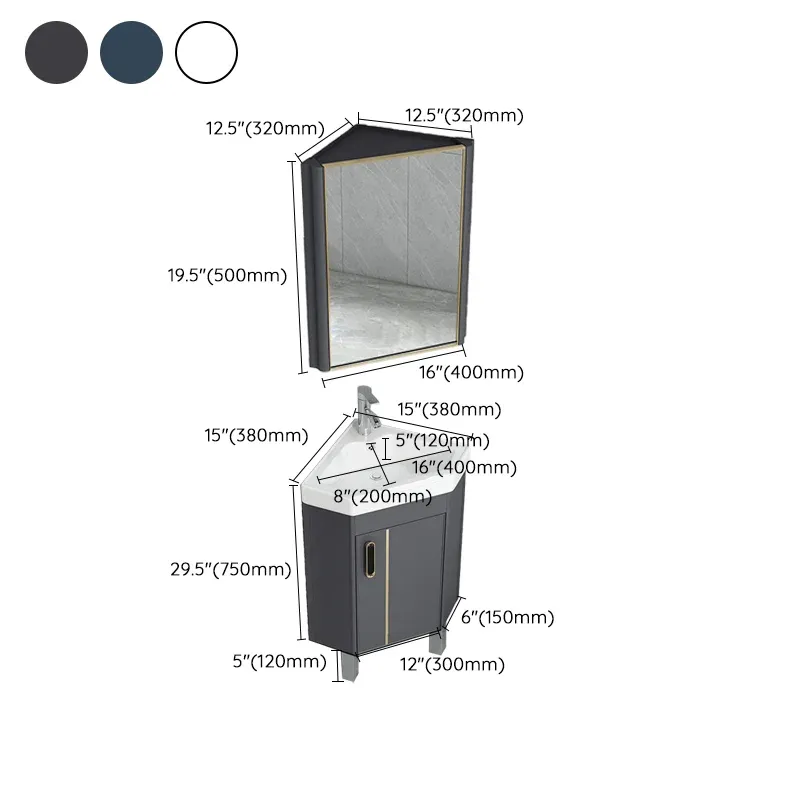 Vanité d'évier contemporaine Vanité de bain d'angle murale triangulaire Clearhalo