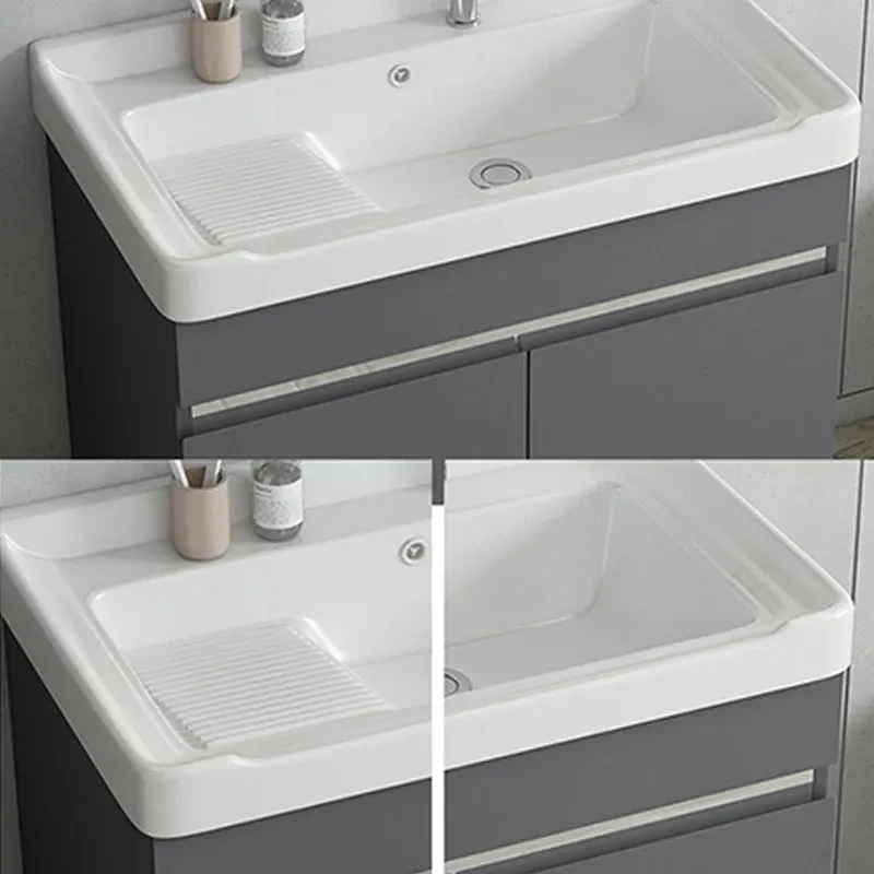 Vanité de lavabo en métal gris, vanité moderne autoportante standard permettant d'économiser de l'espace Clearhalo