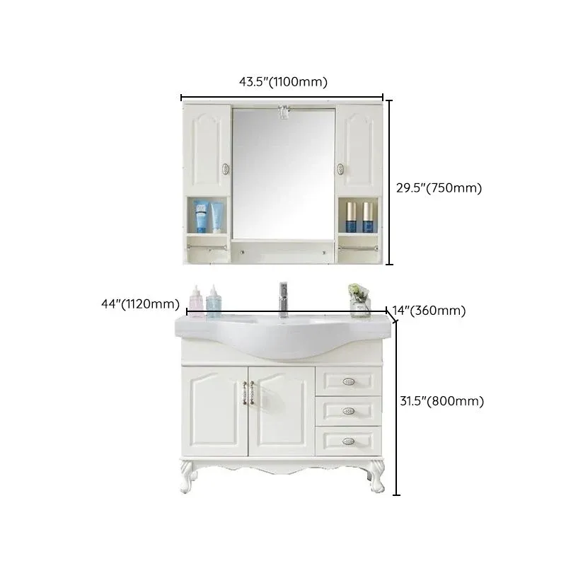Vanité de lavabo de salle de bains autoportante traditionnelle, vanité de lavabo en bois avec miroir Clearhalo