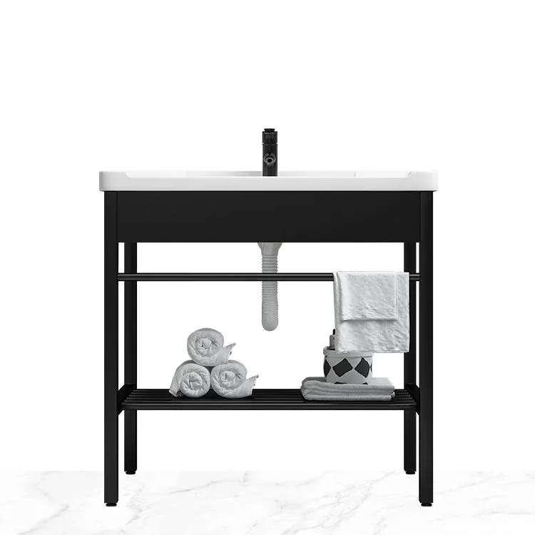 Vanité de lavabo de salle de bains moderne, étagères à cadre métallique incluses, vanité de lavabo autoportante Clearhalo