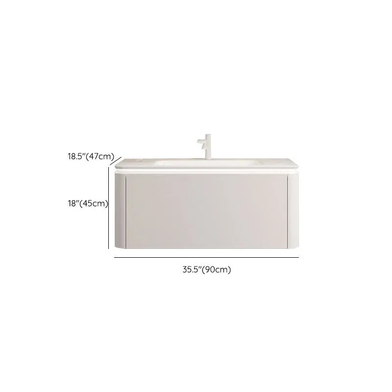 Vanité rectangulaire blanche à montage mural avec miroir à évier simple, cadre en bois, avec tiroir Clearhalo