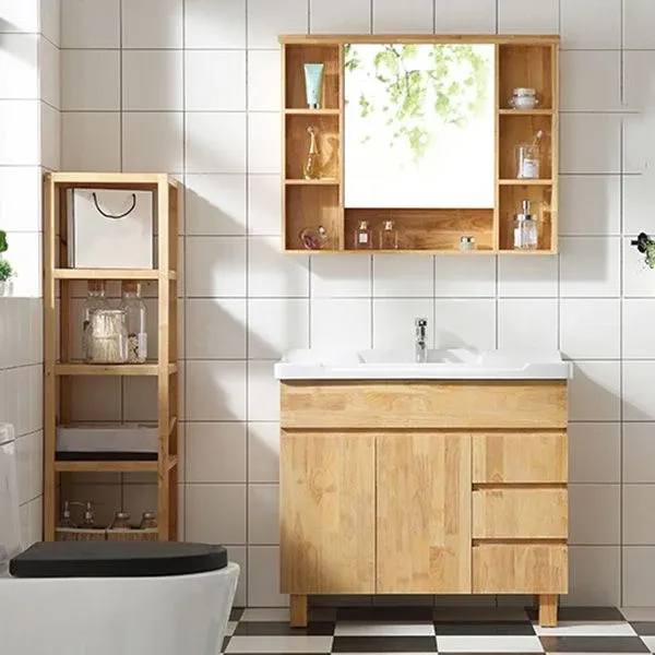 Vanité de salle de bains moderne en bois, lavabo autoportant avec miroir Clearhalo