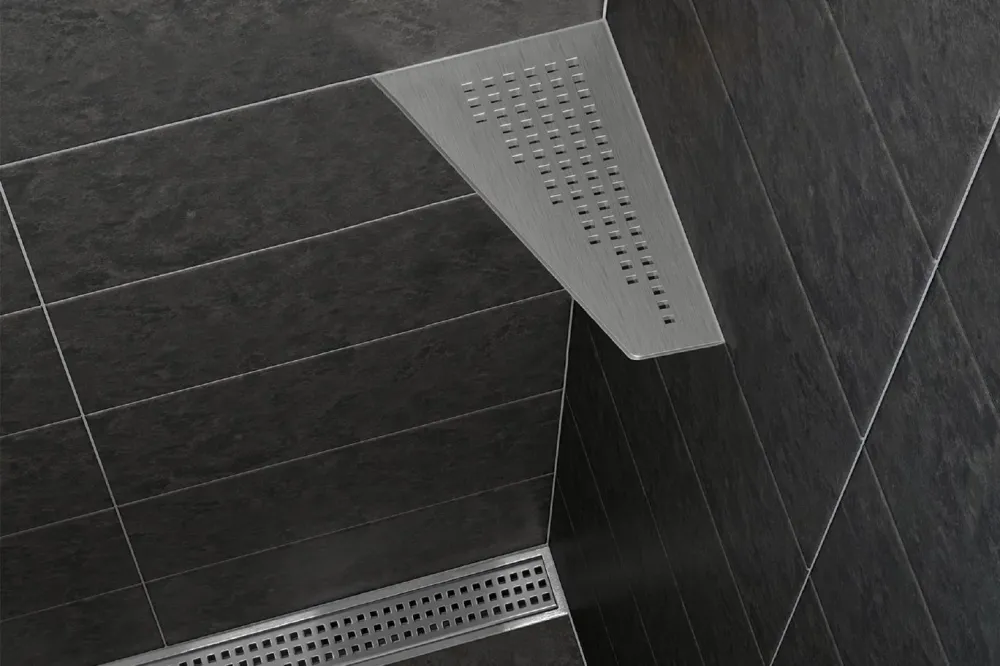 Schluter SHELF-E Étagère de coin quadrilatérale modèle Wave aluminium anthracite foncé