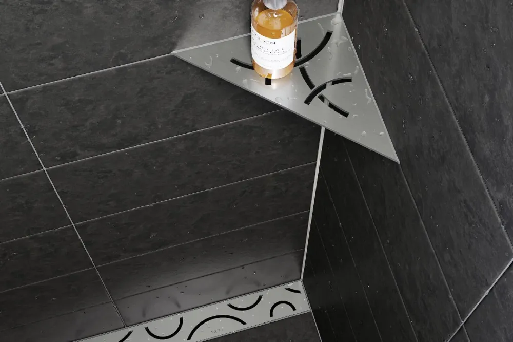 Schluter SHELF-E Étagère de coin triangulaire modèle Wave aluminium anthracite foncé