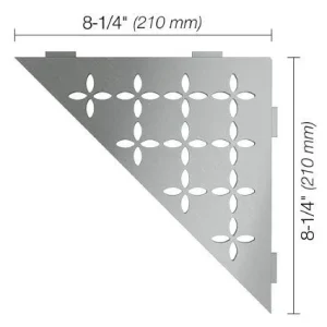 Schluter SHELF-E Étagère de coin triangulaire modèle Floral - acier inoxydable (V2) brossé