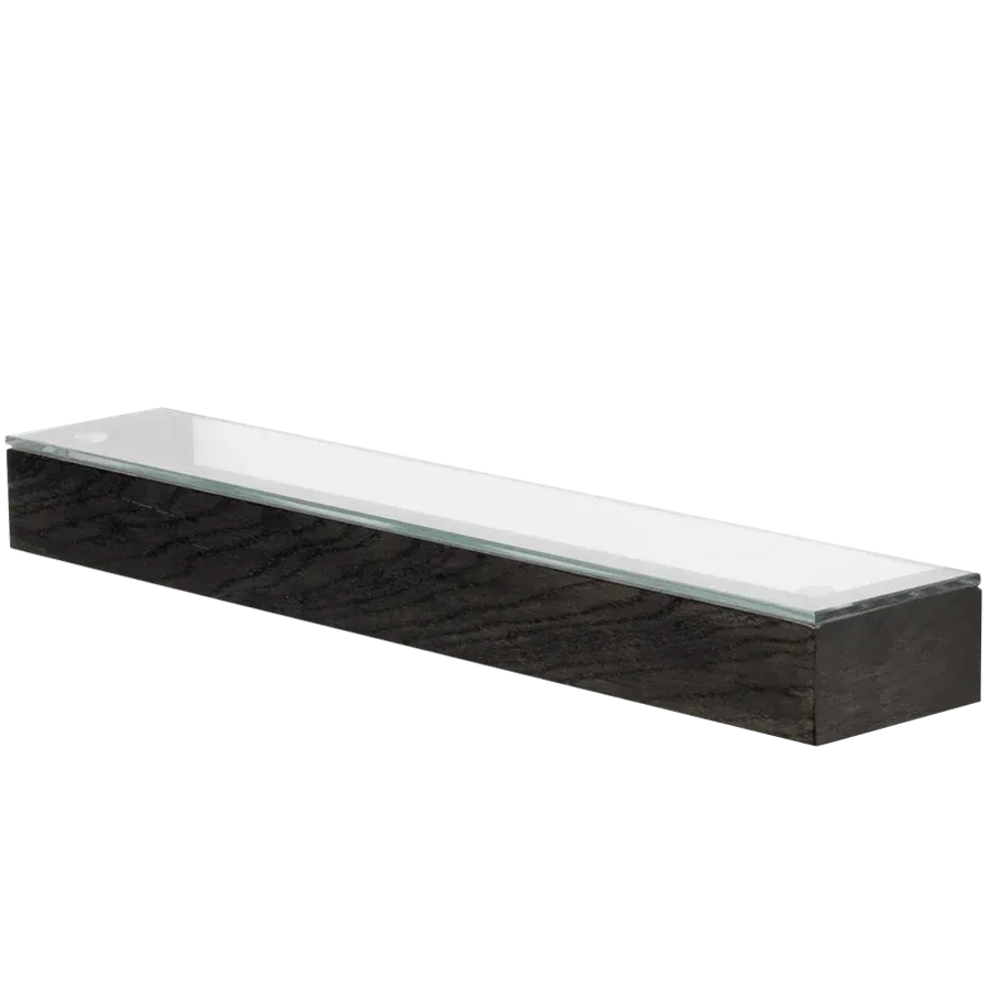 ÉTAGÈRE SLIMLINE AVEC DESSUS EN VERRE EN CHÊNE FONCÉ WIREWORKS