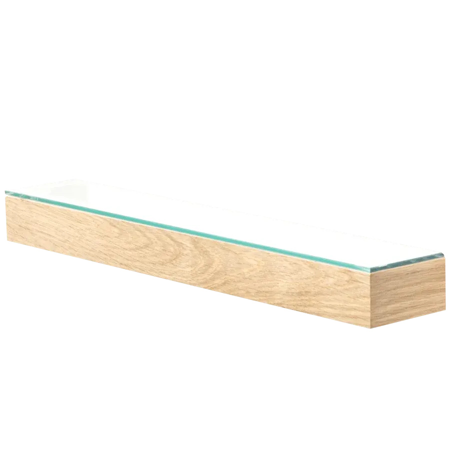 ÉTAGÈRE SLIMLINE AVEC DESSUS EN VERRE EN CHÊNE NATUREL WIREWORKS