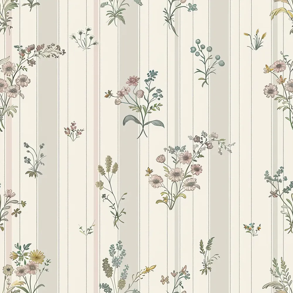 Papier peint à fleurs et rayures - 2 rouleaux