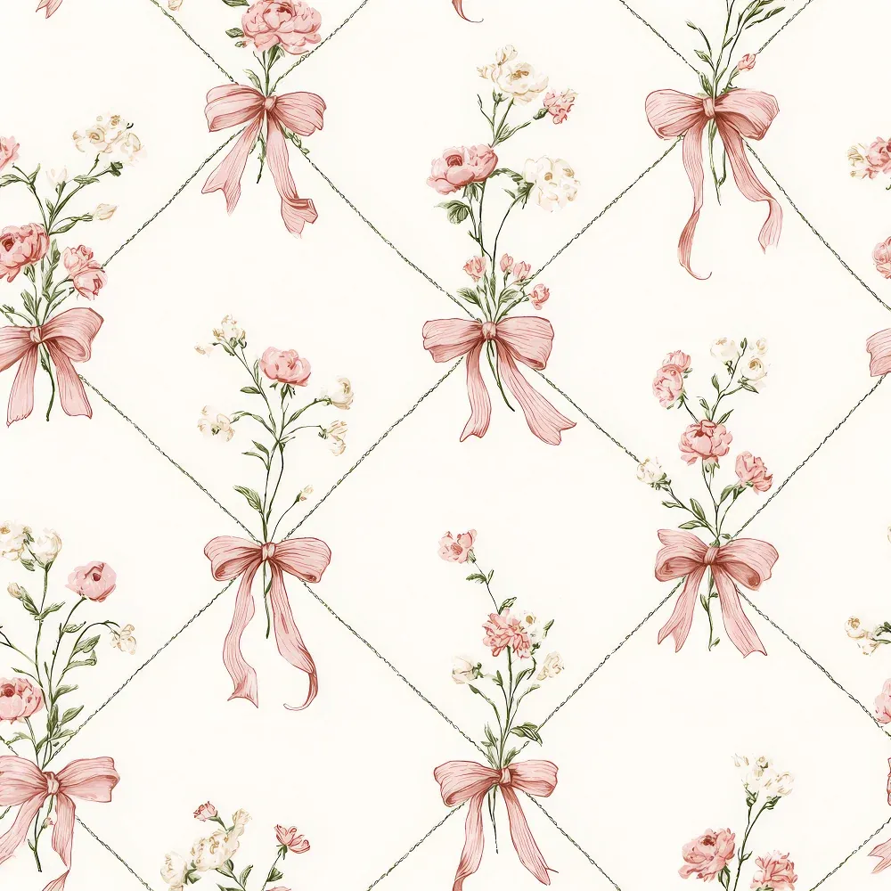 Papier peint à motifs de nœuds et de fleurs - 2 rouleaux