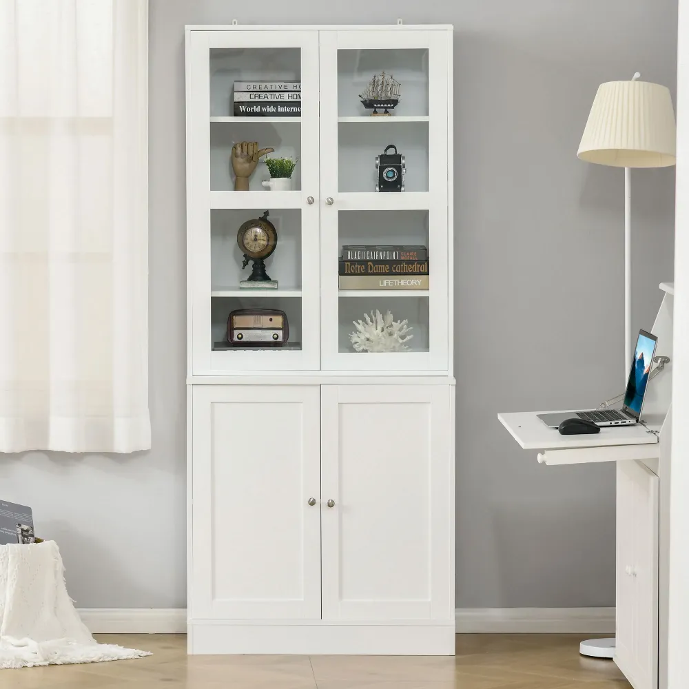 Bibliothèque avec portes, étagère et 2 tablettes réglables, blanc Aosom