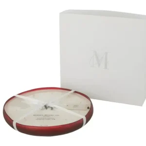 Bougie parfumée plate dans pot en verre rouge 37x37x5 cm
