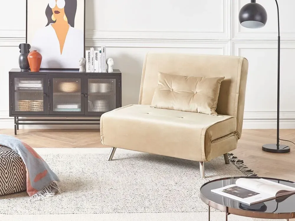 Slaapbank fluweel crème FARRIS en Coton Bio Oeko-Tex