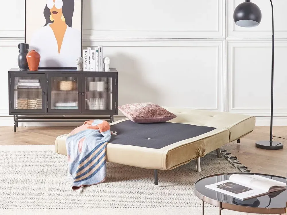 Slaapbank fluweel crème FARRIS en Coton Bio Oeko-Tex
