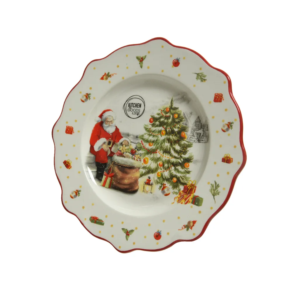 Assiette déco scène Noël en Dolomite - D.26cm avec Lettres Personnalisables