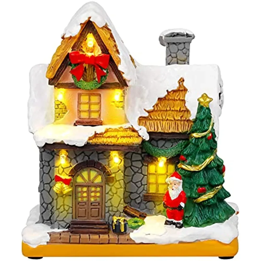 Décorations de Noël 2023 Santa Village Maisons Hiver Neige LED Lumière Ornements de Noël Intérieur Maison Cheminée Afficha...