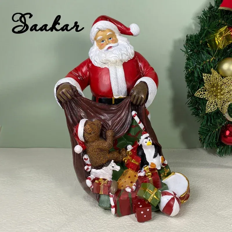 SAAKAR 30 cm résine père noël Figurines pour la maison bureau placard cheminée Statue Navidad noël décor intérieur saison...