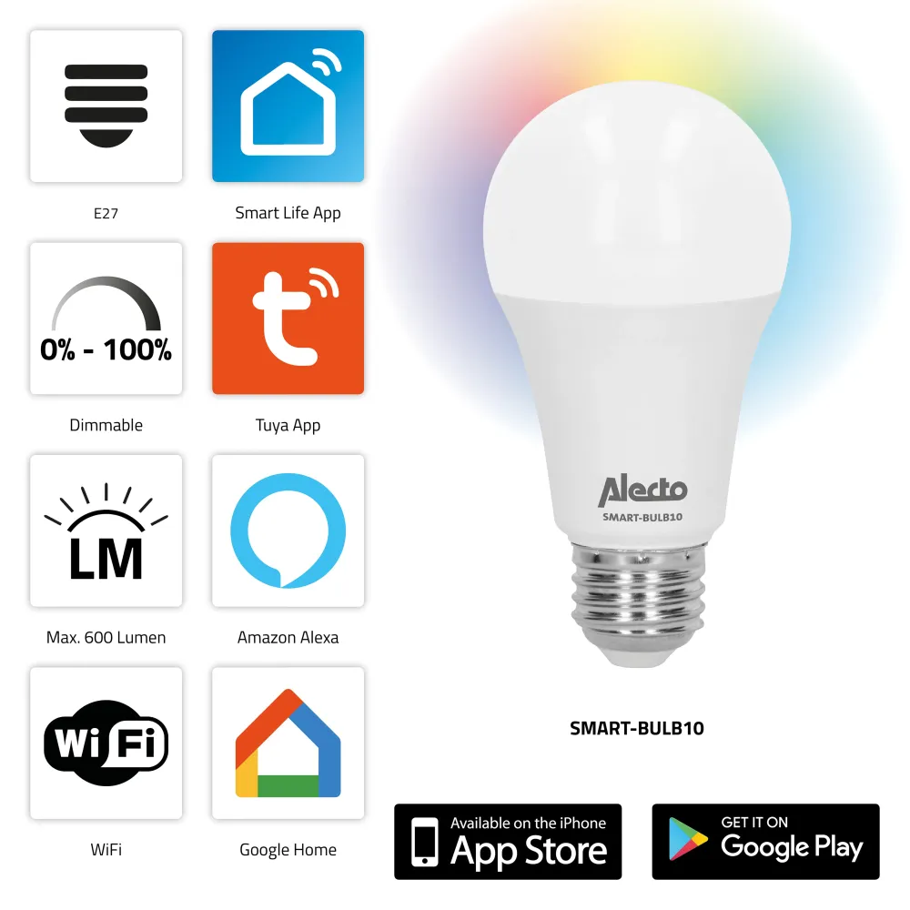 Alecto SMART-BULB10 4 - Ampoule LED couleur intelligente avec WiFi - Lot de 4