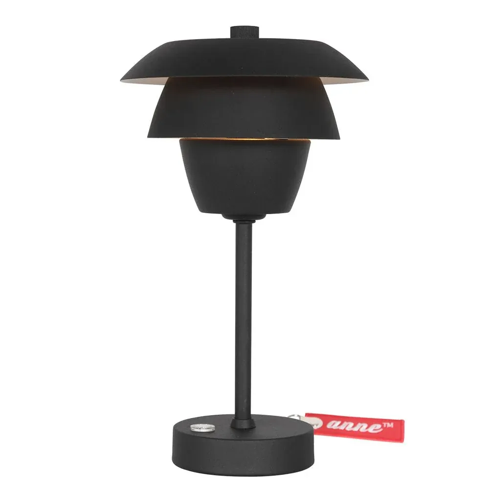 Lampe de table Anne Light & Home Sign 1L, noire, culot E14, hauteur 31 cm
