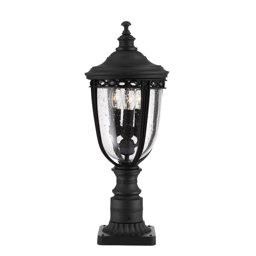 Lampe de table d'extérieur Feiss (FE-EB3-M-BLK) en acier à bride anglaise, verre pressé E14 3L