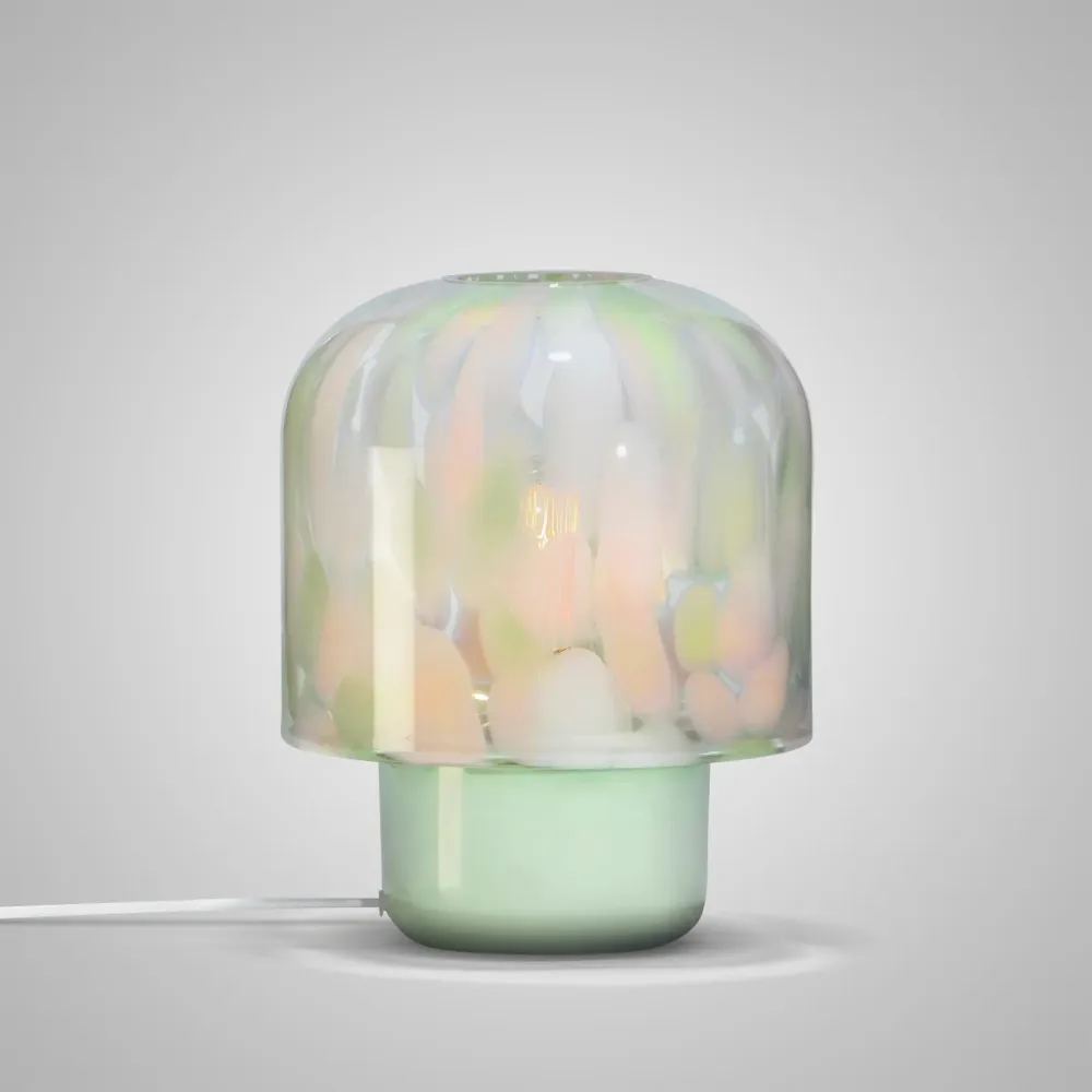Lampe de table NIU avec perles de verre vertes et roses GLASSCOR | Hand·Blown glass Store