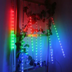Guirlande lumineuse de Noël à LED en forme de pluie de météorites - 288 glaçons LED - 8 spirales - Tubes de 50 cm - Multic...