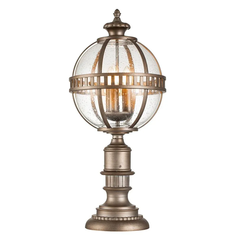 Lampe de table d'extérieur Kichler (KL-HALLERON-3M-BU) Halleron en laiton, aluminium et verre bullé transparent, culot E14 3L