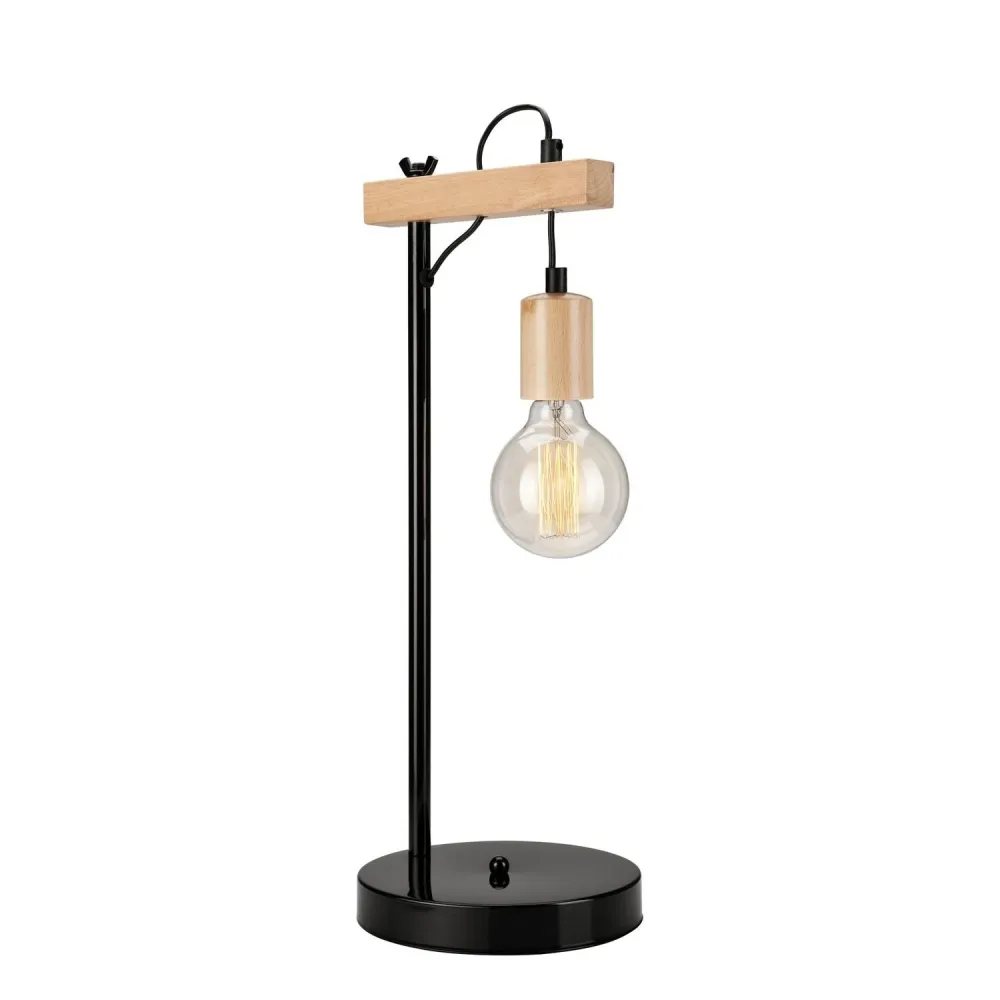 Lampe de table Lamkur Leon en acier et bois clair, douille E27, hauteur 56 cm Light