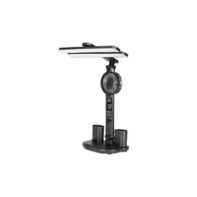 Lampe de bureau LED à intensité variable - CCT - Avec ventilateur et horloge