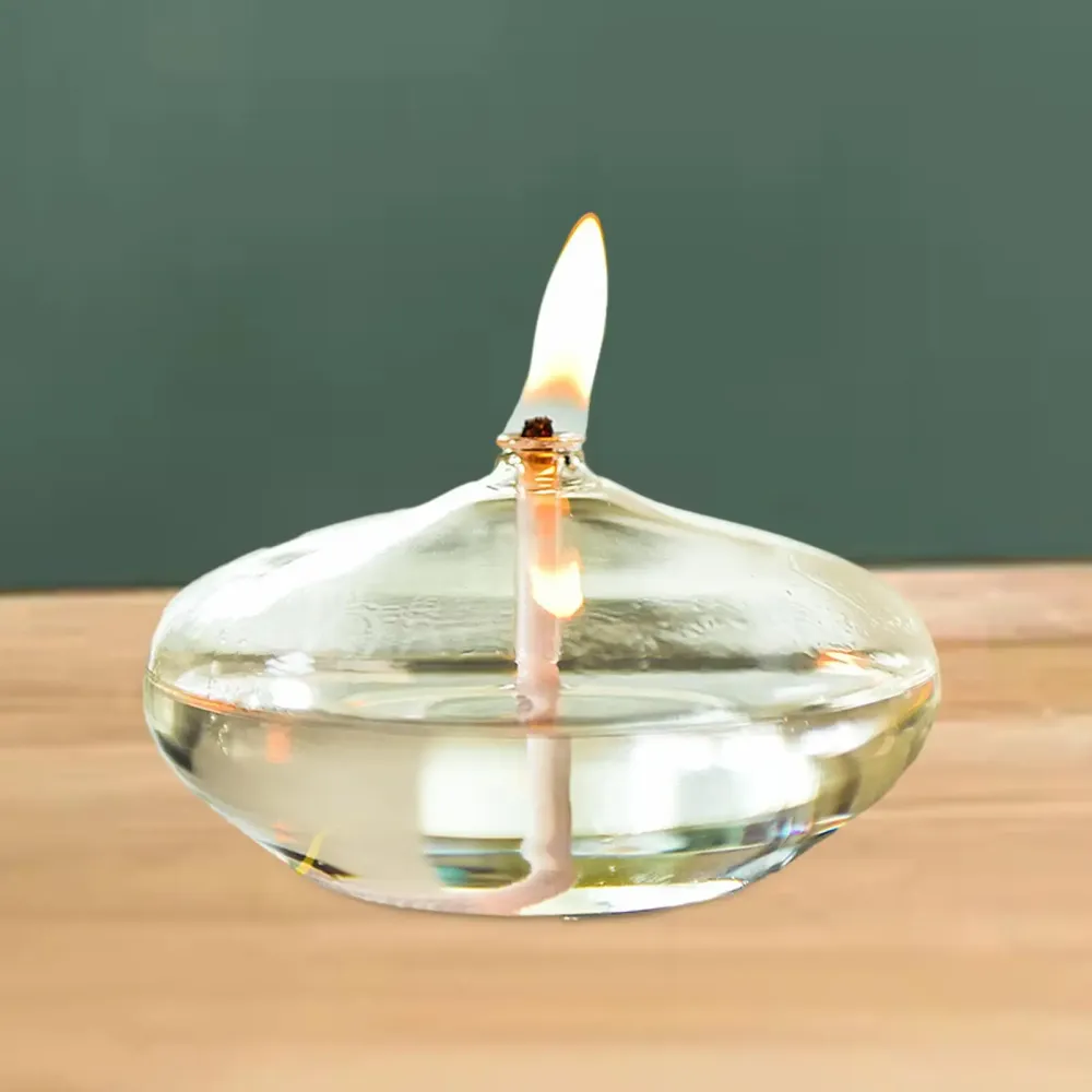 Lampe à huile rechargeable en verre, lampe à pétrole, bougie à huile pour table