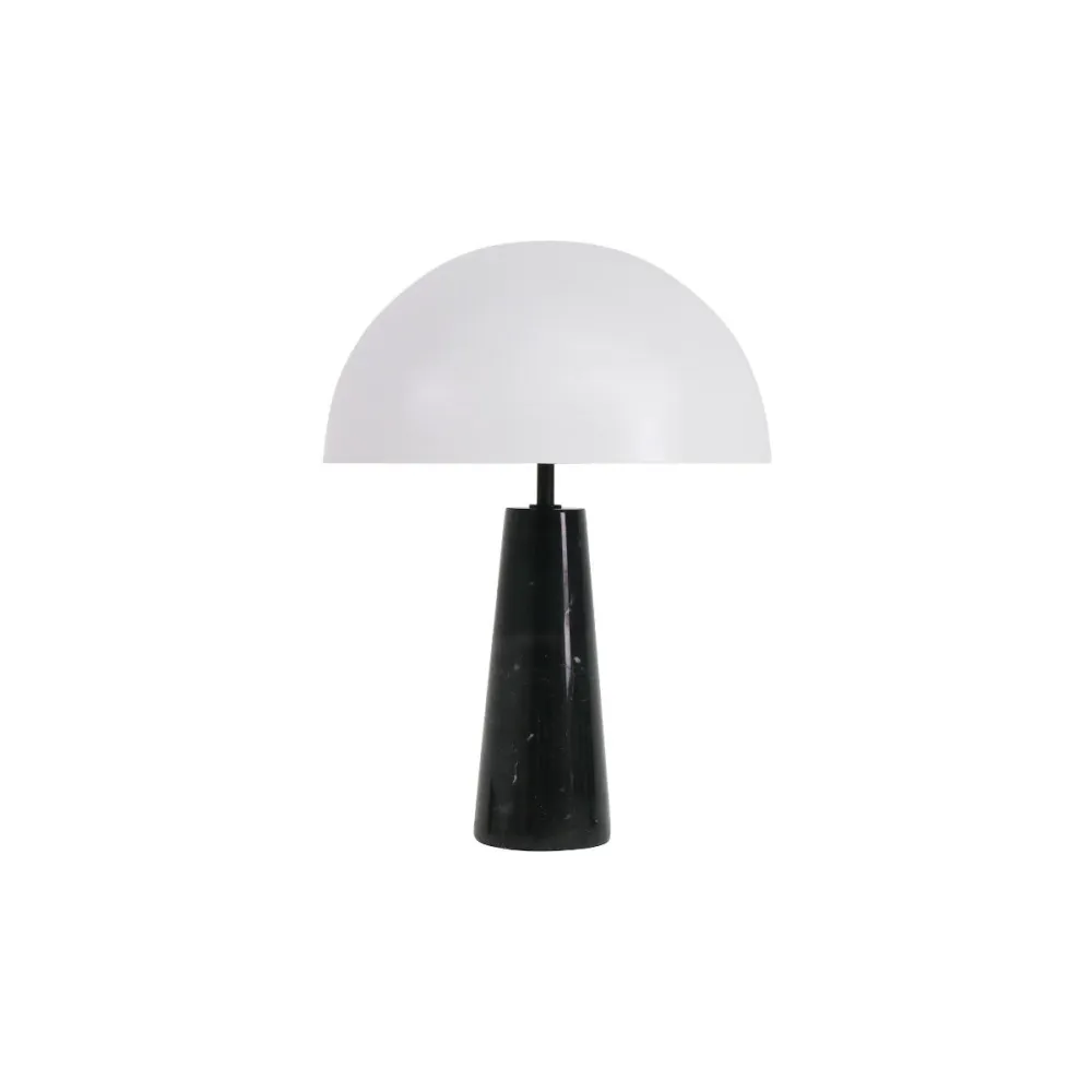 Lampe à poser Merit - Abat-jour Blanc - Socle en Marbre Noir - Ø40/H55cm