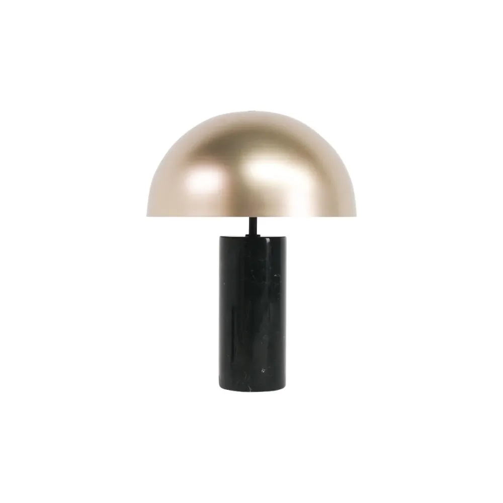 Lampe à poser Mia - Abat-jour Laiton - Base Marbre Noir - Ø40/H55cm