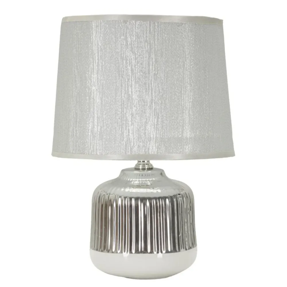 Lampe en céramique argentée et blanche avec détails géométriques en relief Mauro Ferretti