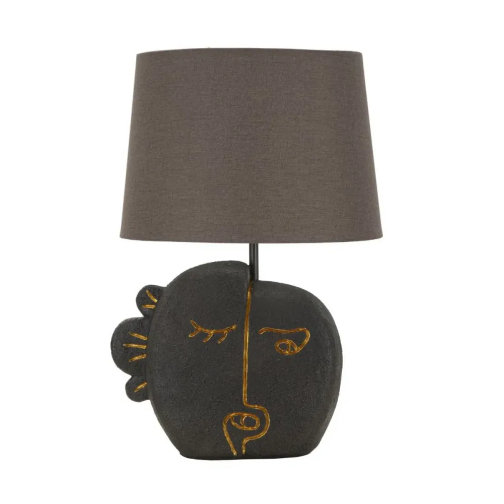 Lampe en résine représentant un masque tribal artistique avec des accents dorés Mauro Ferretti