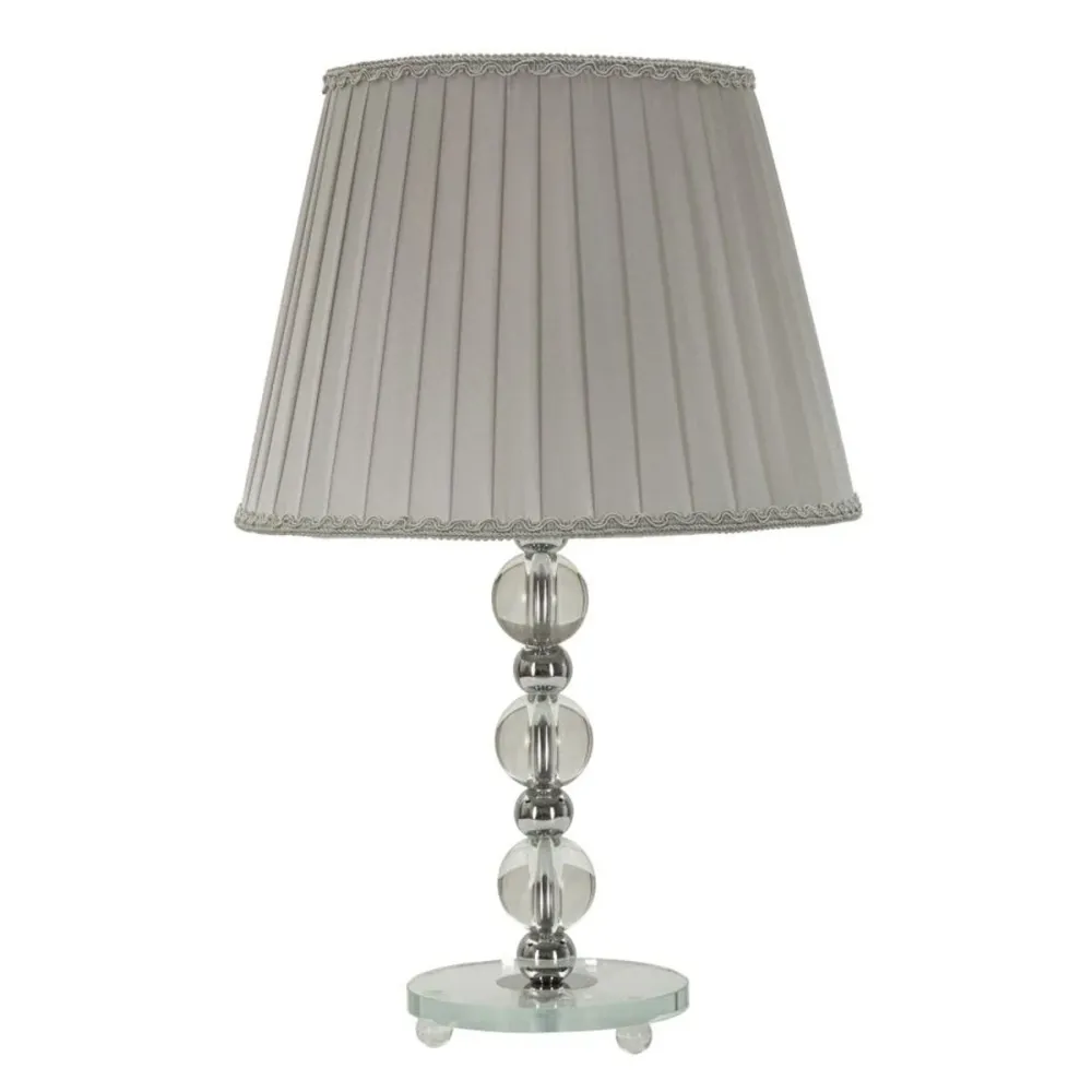 Lampe de table argentée avec pied en verre et abat-jour en tissu gris Mauro Ferretti