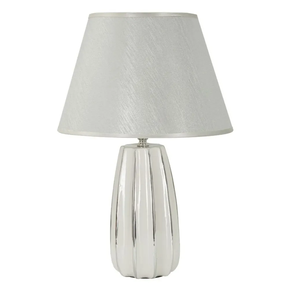 Lampe de table en céramique blanche et argentée aux lignes modernes et douces Mauro Ferretti