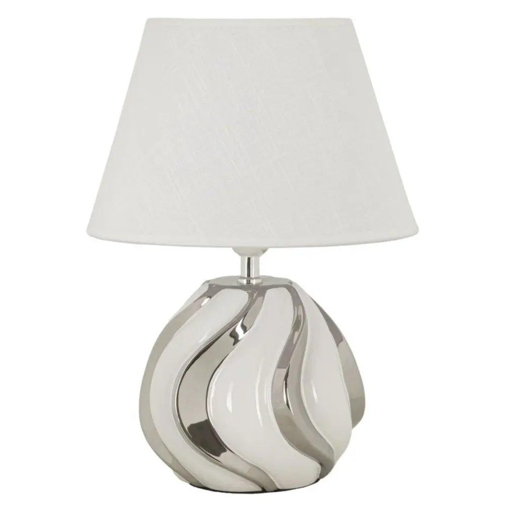Lampe de table en céramique blanche avec détails argentés Mauro Ferretti