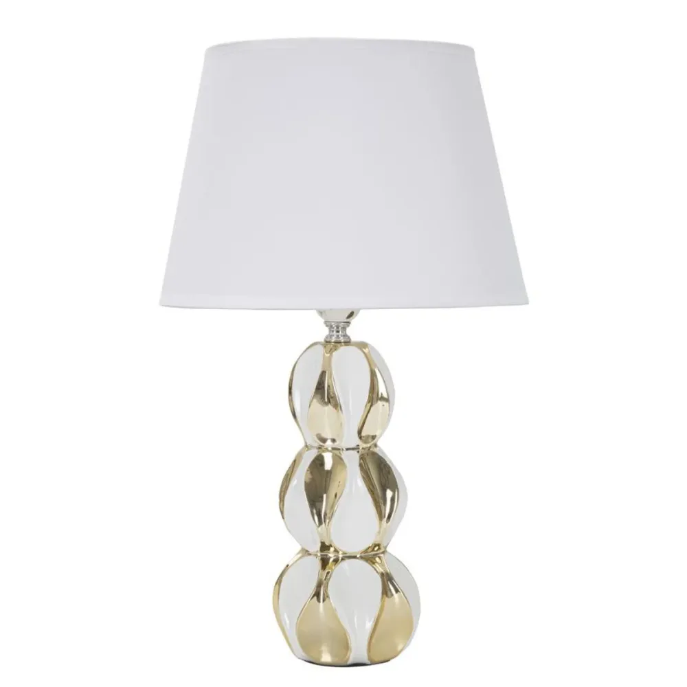 Lampe de table en céramique blanche et dorée – Motif à sphères superposées Mauro Ferretti