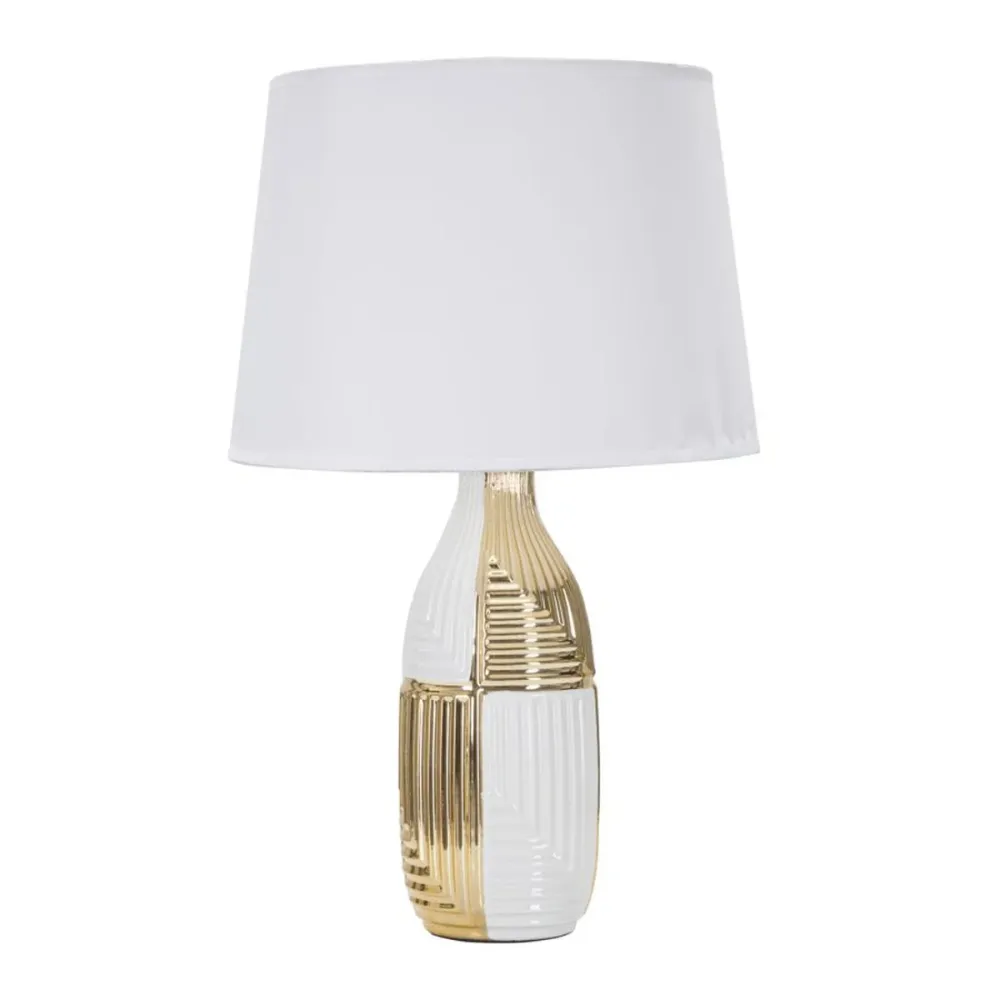 Lampe de table en céramique blanche et dorée à relief géométrique Mauro Ferretti