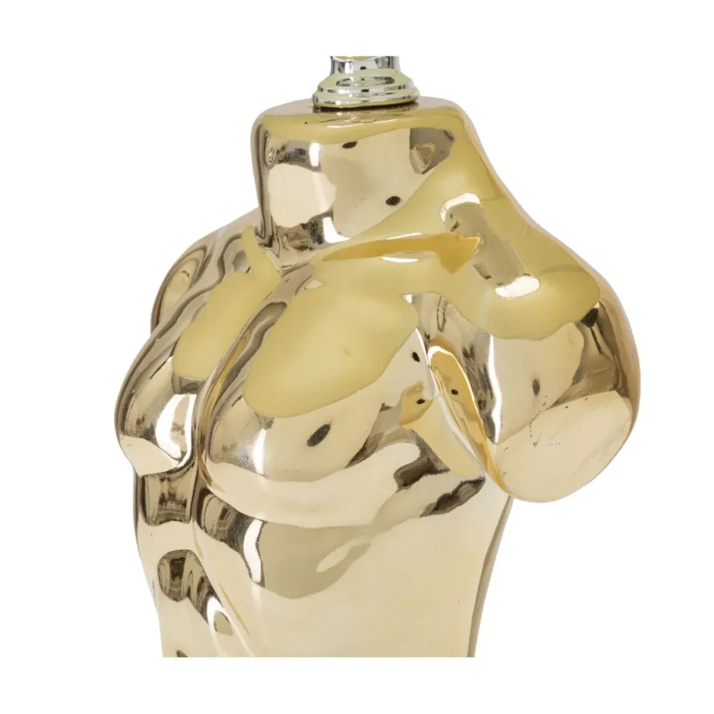 Lampe de table en céramique dorée en forme de buste masculin – Abat-jour beige Mauro Ferretti