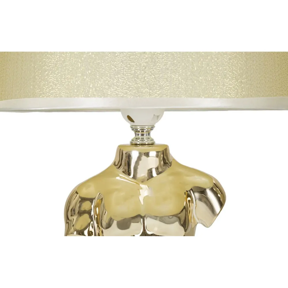 Lampe de table en céramique dorée en forme de buste masculin – Abat-jour beige Mauro Ferretti
