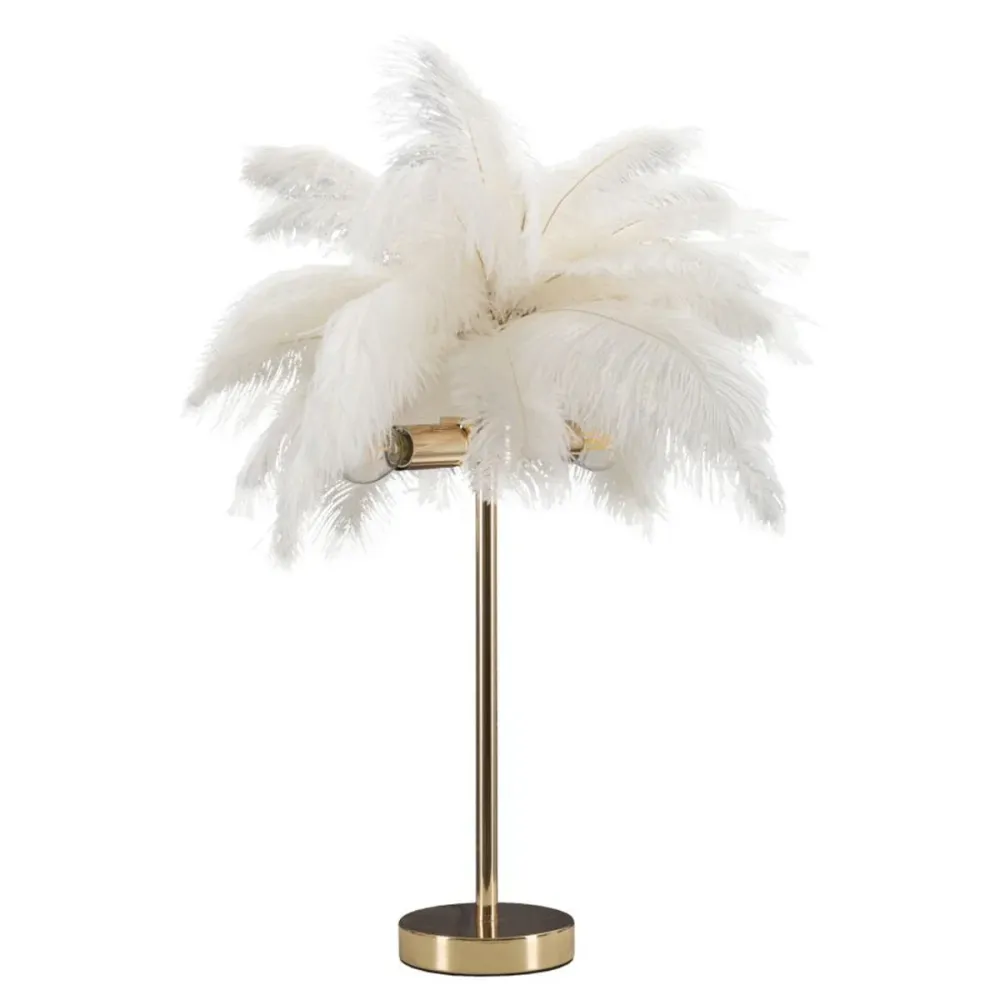 Lampe de table dorée avec 2 abat-jour en plumes blanches Mauro Ferretti