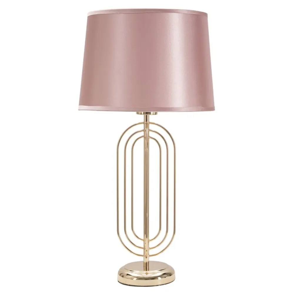 Lampe de table dorée glamour avec abat-jour en tissu rose Mauro Ferretti