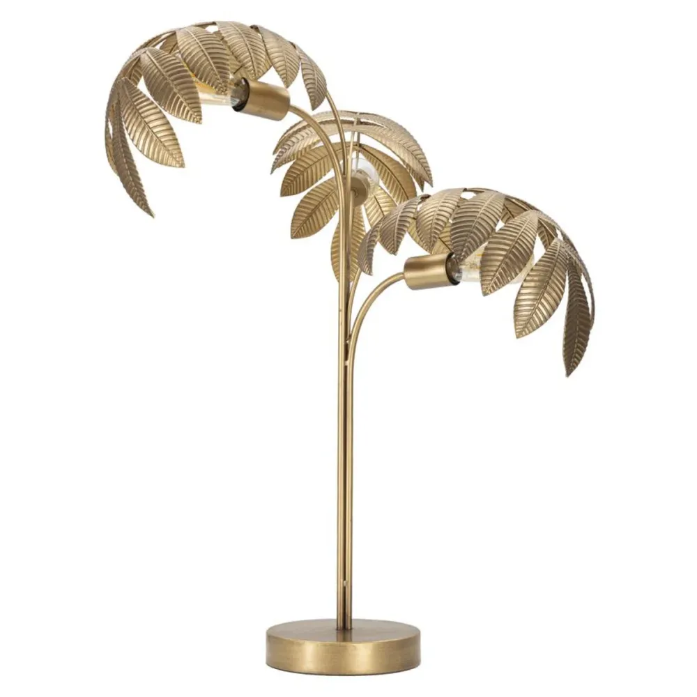 Lampe de table dorée à 3 lumières et pied inspiré d'une feuille Mauro Ferretti