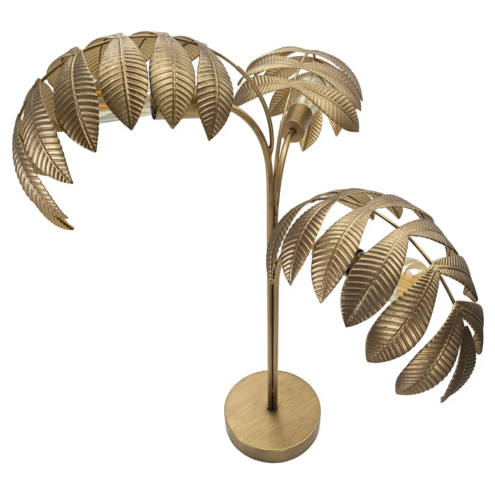 Lampe de table dorée à 3 lumières et pied inspiré d'une feuille Mauro Ferretti